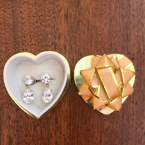 Pear and Round Cut Faux Diamond Drop Earrings - Picture 6 of 6